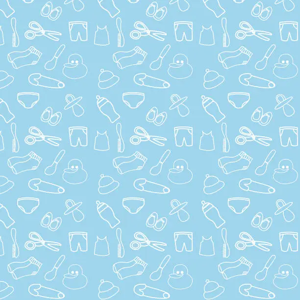 Vector illustration of Seamless pattern with baby accessories for baby boys