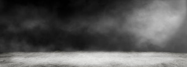 istock Studio dark room with white fog and concrete floor for interior decoration. 1188786682