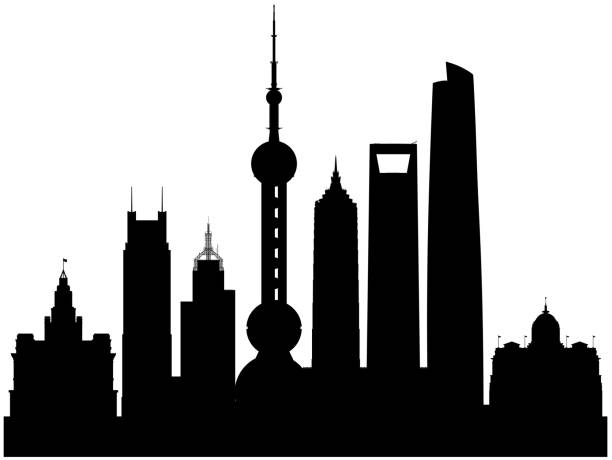 illustrazioni stock, clip art, cartoni animati e icone di tendenza di skyline di shanghai (tutti gli edifici sono completi e spostabili) - huangpu district illustrations