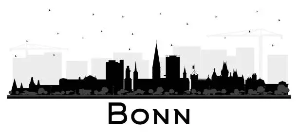 Vector illustration of Bonn Germany City Skyline Silhouette with Black Buildings Isolated on White.