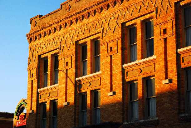 Ft Worth, TX, USA November 4, 2009 The last light of day strikes a historic building in Fort Worth, Texas
