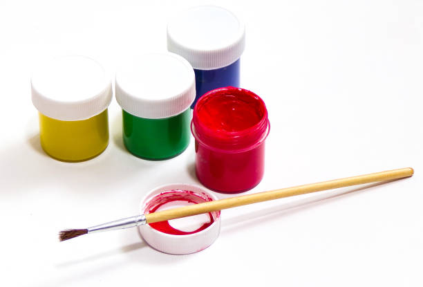 Gouache jars and artist brush set.