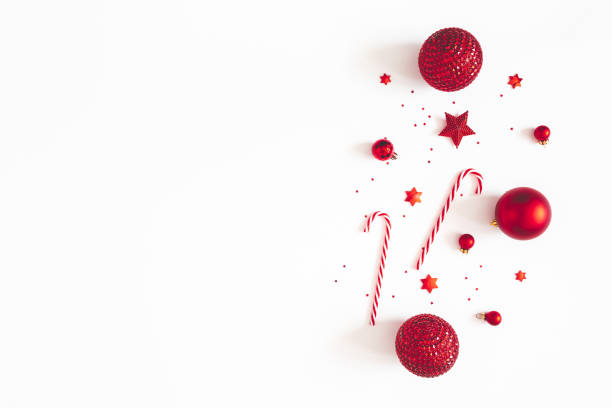 istock Christmas composition. Red decorations on white background. Christmas, winter, new year concept. Flat lay, top view, copy space 1188805883