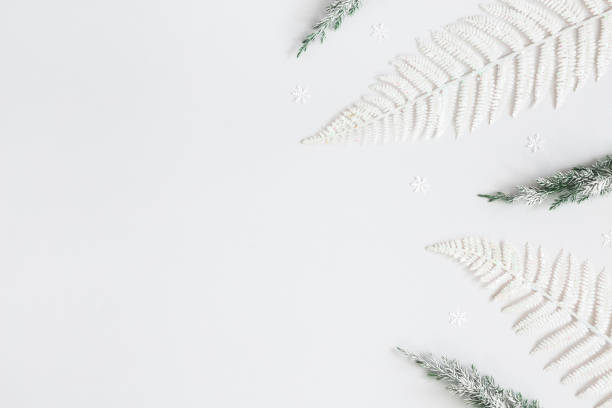 istock Christmas composition. White decorations on pastel gray background. Christmas, winter, new year concept. Flat lay, top view, copy space 1188806170