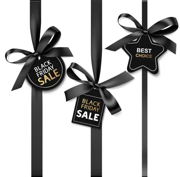 Vector illustration of Decorative black bow with price tag for black friday sale design.