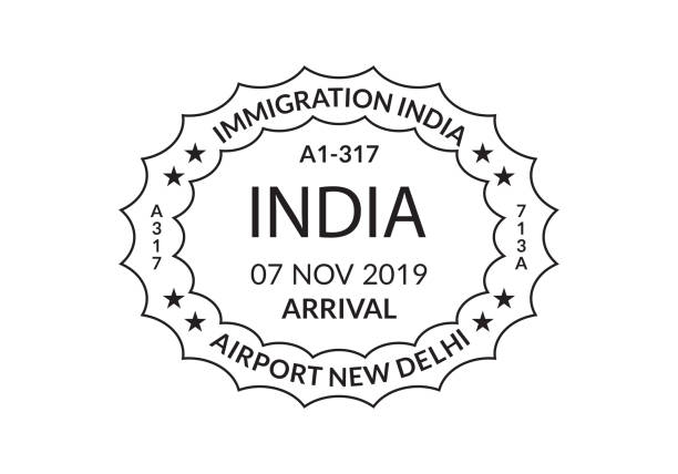 ilustrações de stock, clip art, desenhos animados e ícones de india passport stamp. visa stamp for travel. delhi international airport grunge sign. immigration, arrival and departure symbol. vector illustration. - passport postage stamp india passport stamp