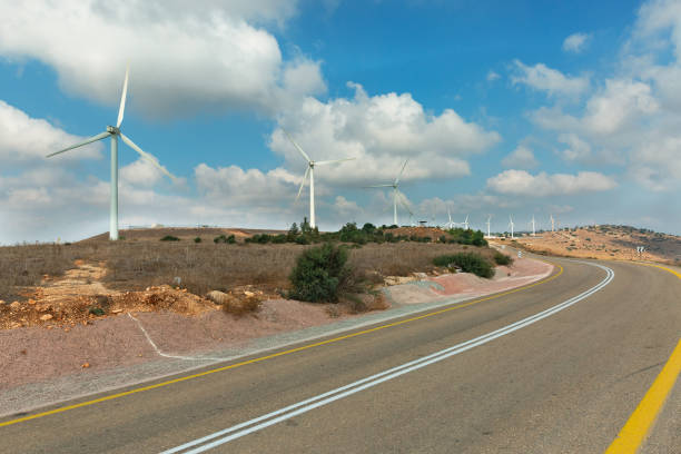 beautiful road and wind generators in Israel