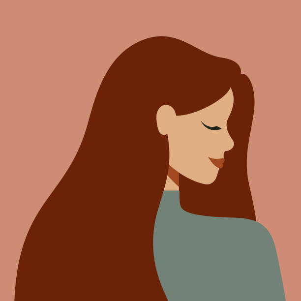 porträt einer kaukasischen frau im profil mit langen haaren. - long red hair stock-grafiken, -clipart, -cartoons und -symbole