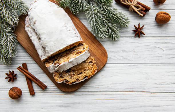 istock Christmas stollen on wooden background 1188819094