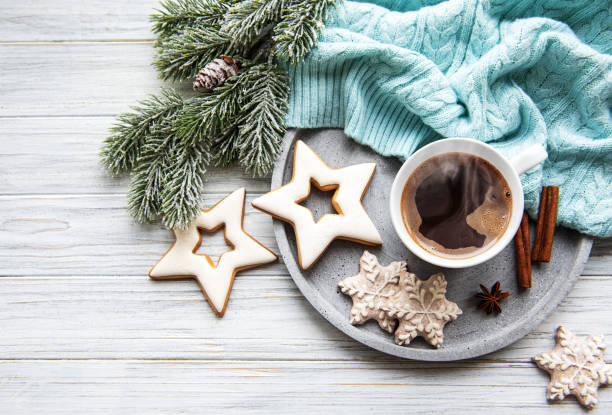 istock Cup of coffee and Christmas decorations 1188819095