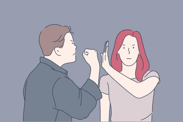 ilustraciones, imágenes clip art, dibujos animados e iconos de stock de violencia doméstica, amenaza, paliza, concepto de problema de alcohol. - fist fighting domestic violence violence