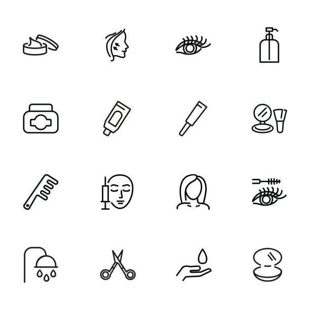 Beauty care line icon set Beauty care line icon set. Cream, eyelashes, mascara, botox. Beautician concept. Can be used for topics like beauty salon, cosmetic products, face lifting botox bottle stock illustrations