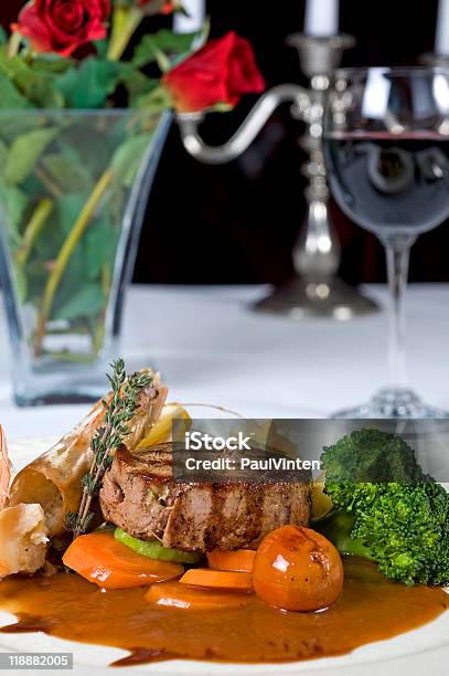 Surf N Turf A La Carte Meal Stock Photo - Download Image Now - Candle, Steak, Turf