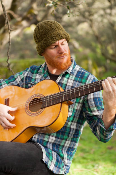 istock Hipster man playing a guitar in the field 1188822173