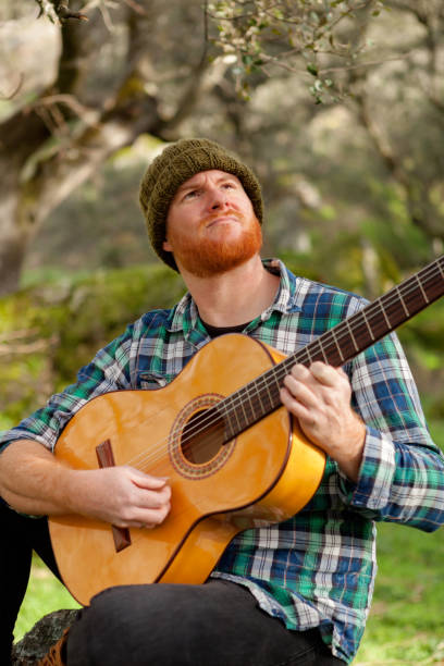 istock Hipster man playing a guitar in the field 1188822202