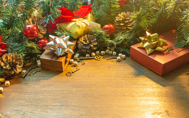 istock Christmas decorations on wood table for holiday content. 1188826149