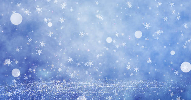 istock Snowflakes and bokeh lights on the blue Merry Christmas background. 3D render 1188826347