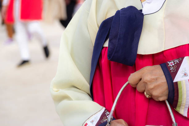 Close-up of woman wearing Hanbok, Korean traditional dress