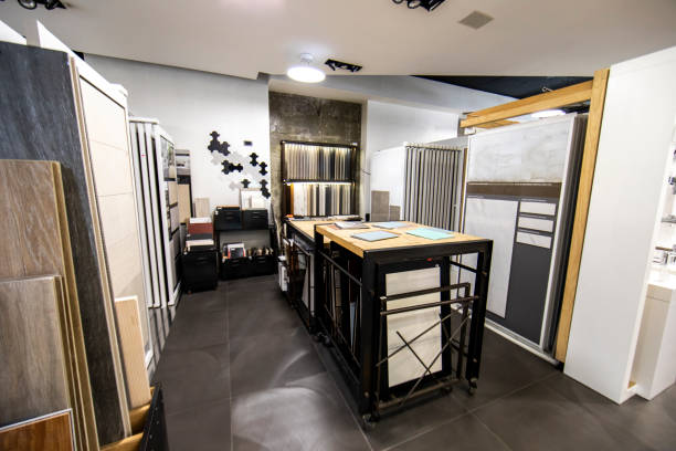 istock A bathroom equipment and accessories shop interior with many tile samples and hardwood flooring options on display 1188839232