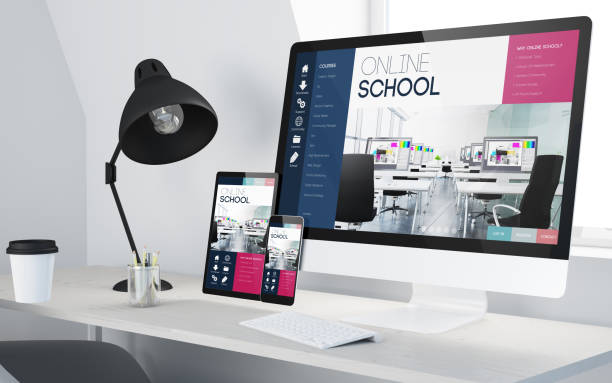 istock minimal desktop with responsive online school website on devices 1188840362