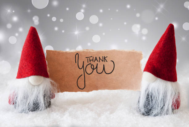 Santa Claus, Red Hat, Thank You, Gray Background stock photo