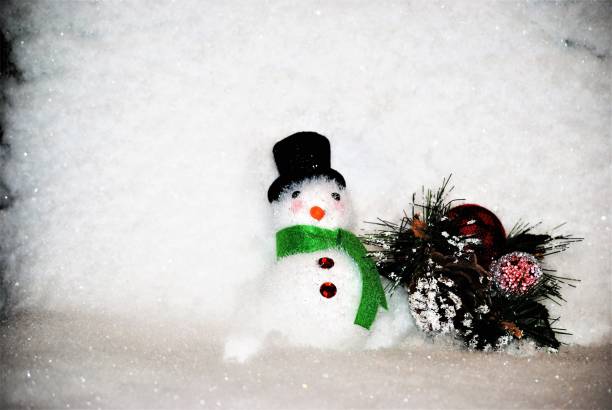 istock Christmas Holiday Snowman and Pine Cone on a White Snow Background 1188845232