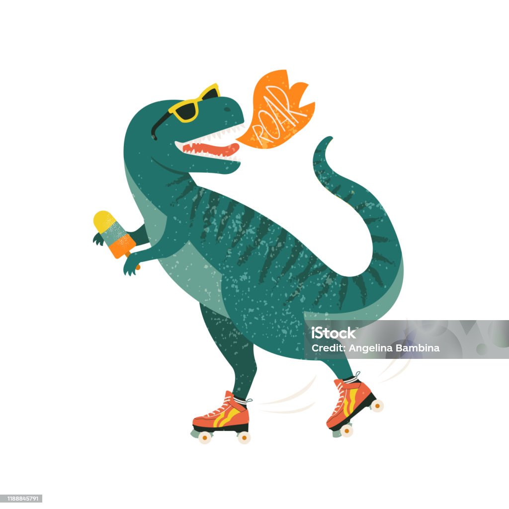 Ilustración de Dinosaurio En Patines Con Helado Rugido Ilustración  Vectorial y más Vectores Libres de Derechos de Dinosaurio - iStock