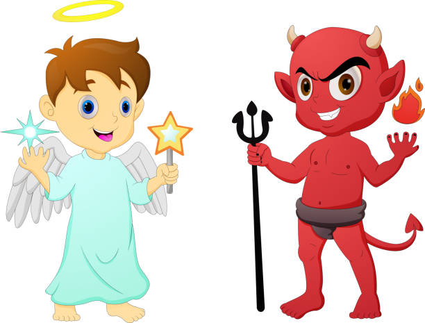 Cartoon Little Angel And Devil Stock Illustration - Download Image Now -  Devil, Angel, Small - iStock