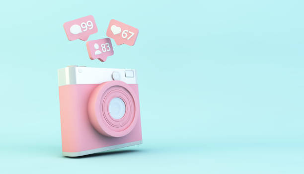 camera with notifications social media concept: camera with notifications 3d rendering insta stock pictures, royalty-free photos & images