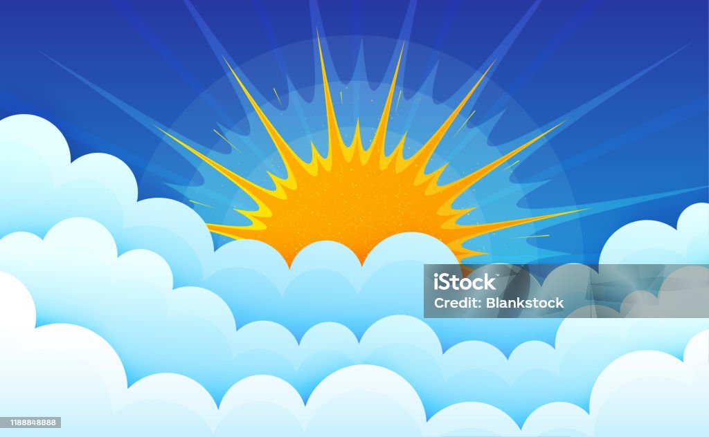 Ilustración de Nubes De Dibujos Animados Con Sol En El Cielo Azul Nubes  Esponjosas De Cúmulos Paisaje Nublado En El Cielo Azul Vector y más  Vectores Libres de Derechos de Abstracto -