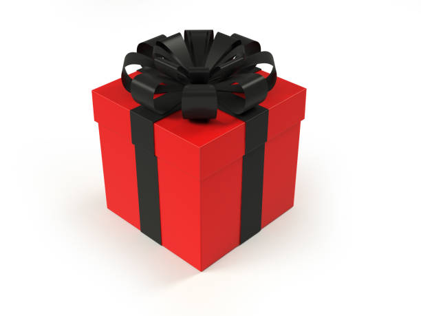 istock Red gift box black ribbon isolated on white background 1188850008