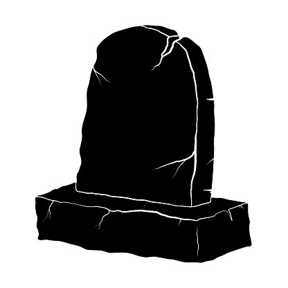 Tombstone silhouette ancient broken monument in black color isolate on white background