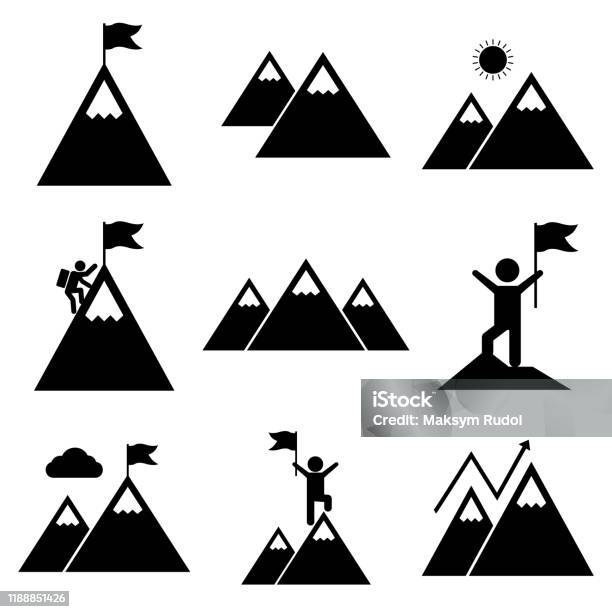 Mount Set Icon Logo Isolated On White Background Climbing A Mountain Conquered A Mountain Way Up High In The Mountains Stock Illustration - Download Image Now