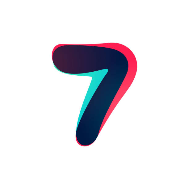 überlappende farbverlauf nummer sieben logotyp. - number vibrant color transparent blue stock-grafiken, -clipart, -cartoons und -symbole