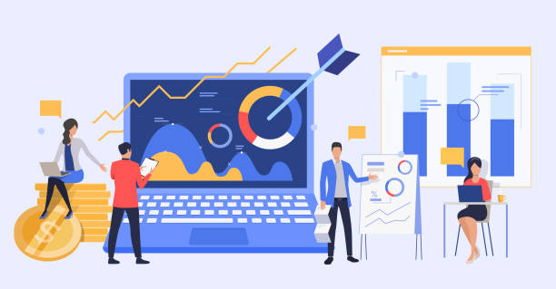 geschäftsleute analysieren marketingberichte - zielscheibe grafiken stock-grafiken, -clipart, -cartoons und -symbole