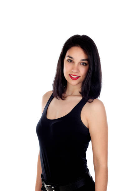 istock Young smiling woman with adjusted black clothes 1188853932