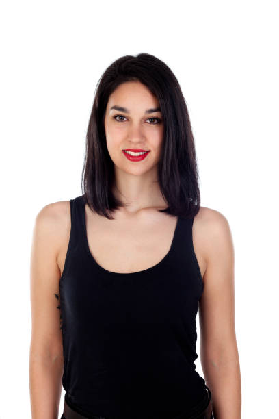 istock Young smiling woman with adjusted black clothes 1188853963