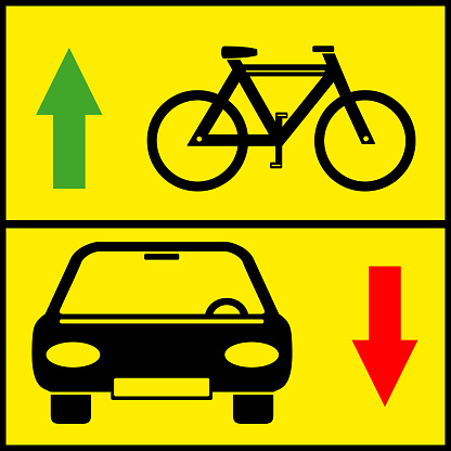 Sign bicycle car on white background