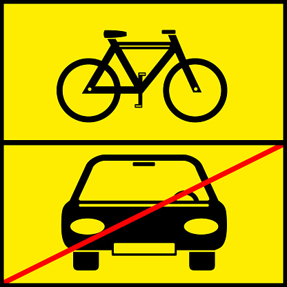 Sign bicycle car on white background