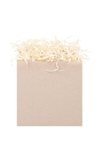 Cardboard Box Filled with Straw. Isolated.