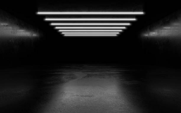 istock futuristic warehouse room dark mirror glossy 3d rendering illustration with concrete grunge floor dark abstract interior with lights shining downwards 1188858211