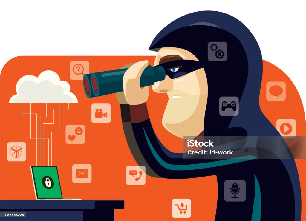 Hackig Visualiser Hacker Holding Binoculars Stock Illustration - Download Image Now ...