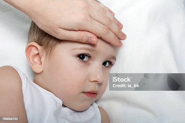 Child Fever Stock Photo - Download Image Now - Bed - Furniture, Boys, Care