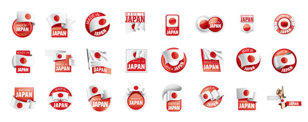 illustrazioni stock, clip art, cartoni animati e icone di tendenza di bandiera giapponese, illustrazione vettoriale su sfondo bianco - made in japan