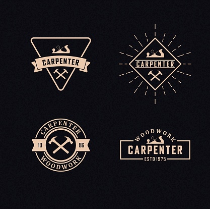 Color illustration set of carpenter logos on a background with texture.