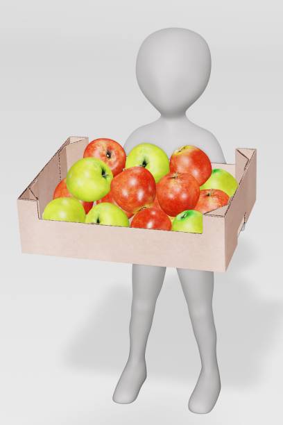 istock 3d Render of Character with Apples in Box 1188864785