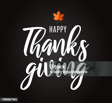istock Thanksgiving lettering card on black background with leaf. Vector 1188867164