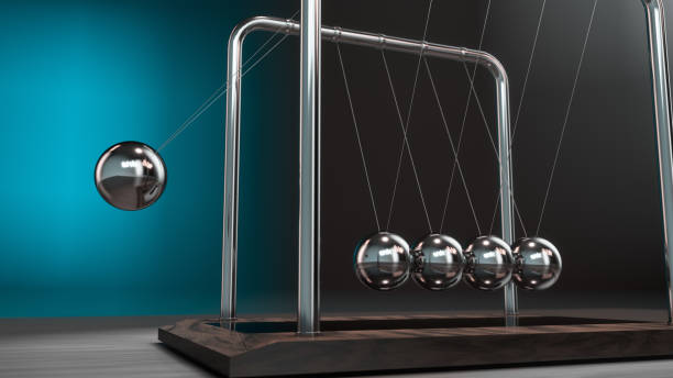le berceau de newton en action. rendu 3d. - impact pendulum sphere newtons cradle photos et images de collection