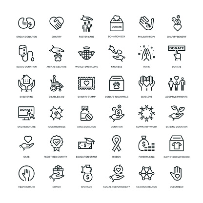 36 Charity and Donation Icons - Line Series