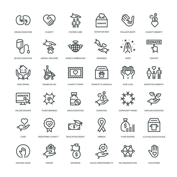 Charity and Donation Icon Set 36 Charity and Donation Icons - Line Series giving medication stock illustrations